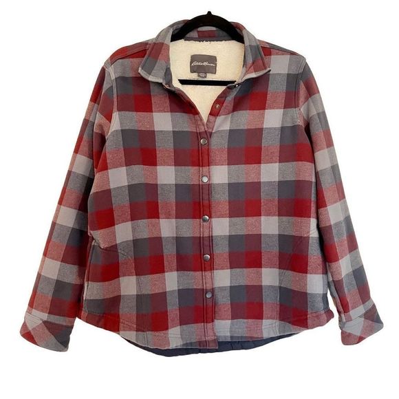 Eddie Bauer plaid Sherpa lined button front shacket xl - Picture 1 of 11